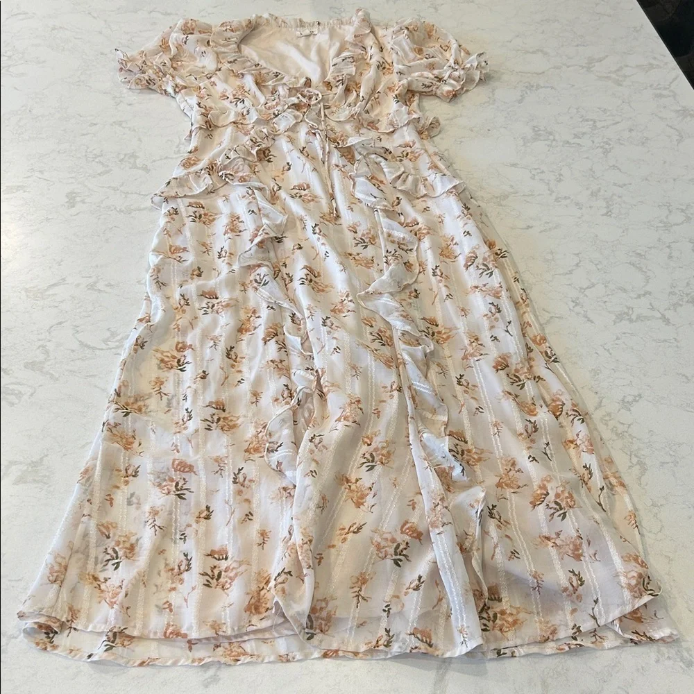 Storia Cream Floral Midi/Maxi Long Dress Bohemian Cottagecore Prairie XL